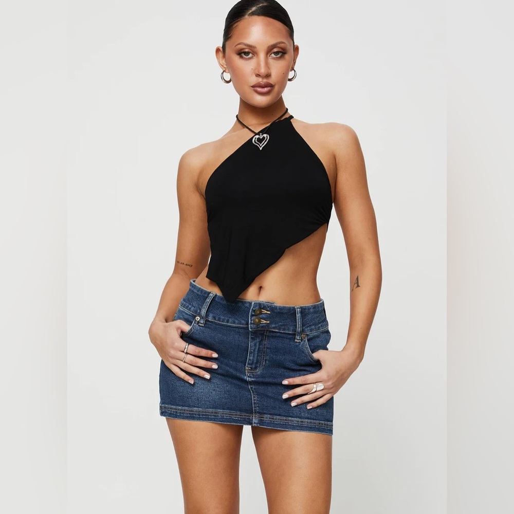 NWT Princess Polly Denim Faya Low Rise Denim Mini Skirt